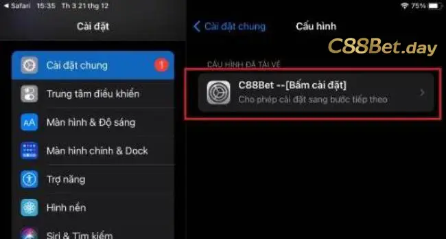 Bấm vào cài đặt