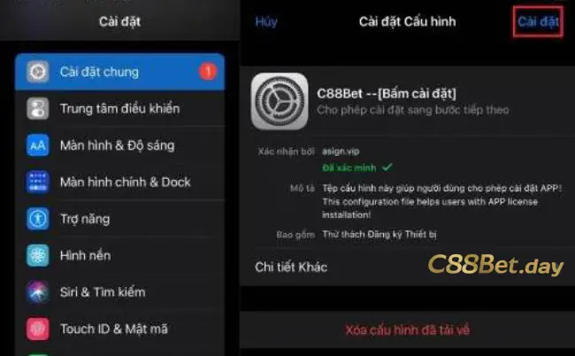 Nhấn vào "cài đặt" bên góc bên phải màn hình